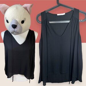 🖤 SMALL LUSH SHEER TANK SLEEVELESS BLACK STRING DETAIL TIE FRONT